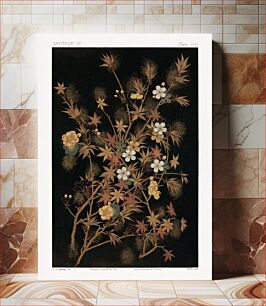 Πίνακας, Japanese Autumn flowers &amp; tree, vintage botanical illustration