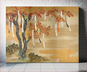 Πίνακας, Japanese autumn maples with poem slips (1649–1686) vintage painting by Tosa Mitsuoki