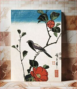 Πίνακας, Japanese bird on camellia branch (1849-1850) vintage woodblock print by Utagawa Hiroshige