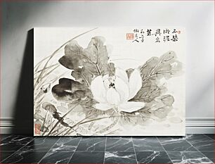 Πίνακας, Japanese blooming lotus (19th century) vintage painting by Taki Katei