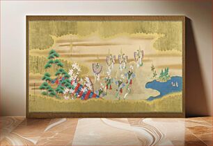 Πίνακας, Japanese butterflies dancing, chapter of the Tale of Genji (1738 - 1806) vintage painting by Tosa Mitsusada