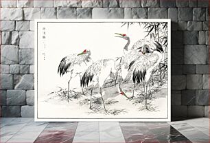 Πίνακας, Japanese Crane and Bamboo illustration. Pictorial Monograph of Birds (1885) by Numata Kashu (1838-1901)
