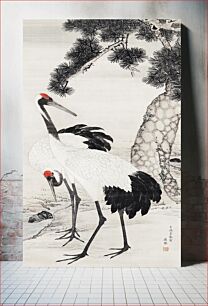 Πίνακας, Japanese cranes and a pine tree (1733 - 1795) vintage ink on silk by Maruyama Ōkyo