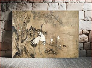 Πίνακας, Japanese cranes and pine trees (16th century) vintage ink and color on paper