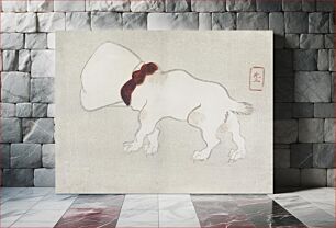 Πίνακας, Japanese dog and bag over its head (1830s) vintage woodblock print by Yamada Hōgyoku