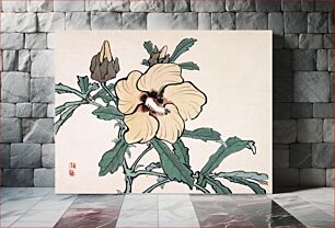 Πίνακας, Japanese hollyhock (19th century) vintage woodblock print by Kōno Bairei