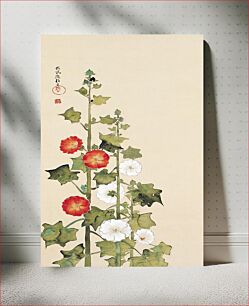 Πίνακας, Japanese hollyhock flowers (1801) vintage painting by Sakai Hōitsu
