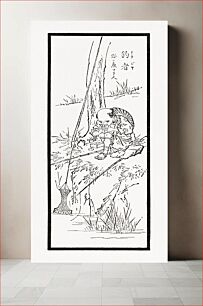 Πίνακας, Japanese man fishing, traditional illustration