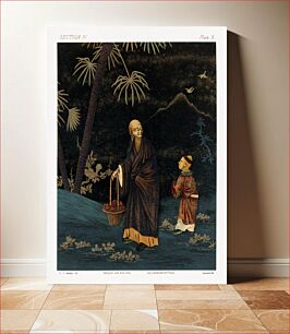 Πίνακας, Japanese monk with kid by G.A. Audsley-Japanese illustration