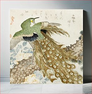 Πίνακας, Japanese peacock (1810s) vintage woodblock prints by Kubo Shunman