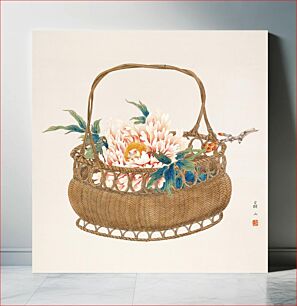 Πίνακας, Japanese peonies in basket (20th century) vintage painting by Shōzan