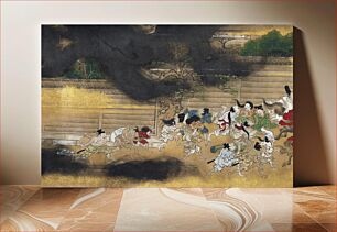 Πίνακας, Japanese people feeling from a fire (1615–1868) vintage painting