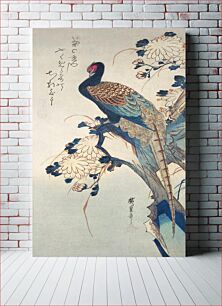 Πίνακας, Japanese pheasant and chrysanthemums (1835) vintage woodblock print by Utagawa Hiroshige