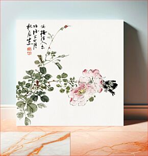 Πίνακας, Japanese pink flower (1838) vintage ink and color on paper by Yamamoto Baioku