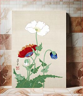 Πίνακας, Japanese poppies (1845 - 1913) vintage ink and color on silk by Sakai Dōitsu