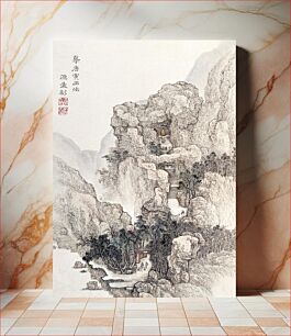 Πίνακας, Japanese rocky landscape, vintage illustration