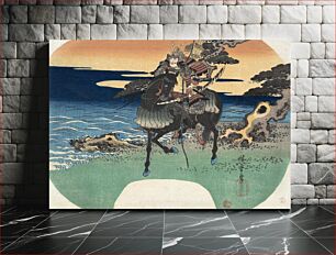 Πίνακας, Japanese warrior riding a black horse (1835) vintage woodblock print by Utagawa Hiroshige