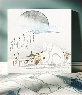 Πίνακας, Japanese white hare in snow (1819) vintage woodblock print by Taisosai Hokushu