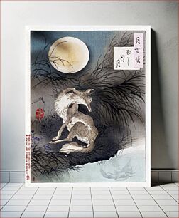 Πίνακας, Japanese wolf and the moon (1892) vintage woodblock print by Tsukioka Yoshitoshi