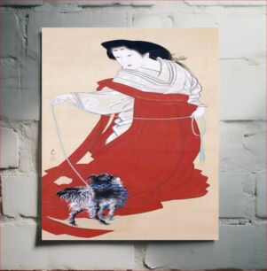 Πίνακας, Japanese woman and a dog (1830s) vintage painting by Mihata Jōryū