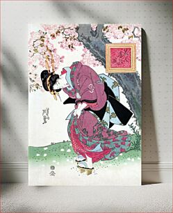 Πίνακας, Japanese woman and cherry blossom (1828) vintage woodblock prints by Keisai Eisen