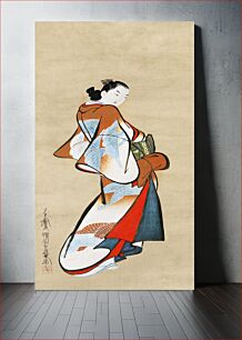 Πίνακας, Japanese woman in kimono (1710s) vintage painting by Kaigetsudō Doshu