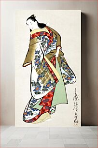 Πίνακας, Japanese woman in kimono (1720) vintage painting by Kaigetsudō Doshu