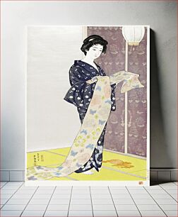 Πίνακας, Japanese woman in summer kimono (1920) vintage woodblock print by Hashiguchi Goyô