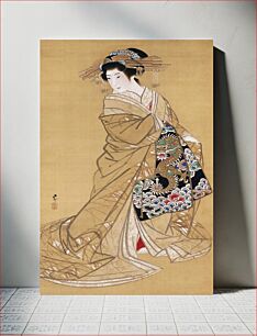 Πίνακας, Japanese woman with dragon obi (1830s) vintage painting by Mihata Jōryū