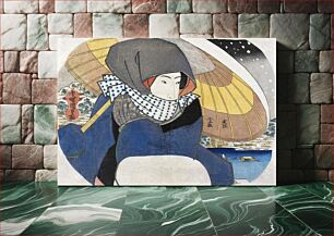 Πίνακας, Japanese woman with umbrella in snow (1930) vintage woodblock print by Utagawa Kunisada