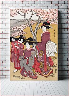 Πίνακας, Japanese women and cherry blossom (1753-1806) vintage woodblock print by Kitagawa Utamaro