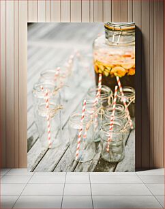 Πίνακας, Jar Drinks with Striped Straws Βάζο Ποτά με Ριγέ Καλαμάκια