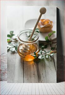 Πίνακας, Jar of Honey with Wooden Dipper Βάζο μέλι με Ξύλινη Άρκτος