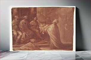 Πίνακας, Jesus hands a mitre to a woman on a throne surrounded by two women (allegory) by unknown