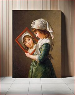 Πίνακας, Julie Le Brun (1780–1819) Looking in a Mirror (1787), vintage little girl illustration by Elisabeth Louise Vigée Le Brun