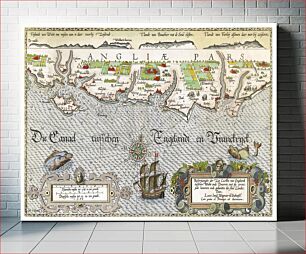 Πίνακας, Kaart van de Zuidengelse kust tussen de Isle of Wight en Dover (ca. 1580–1583) by Joannes van Doetechum (I)
