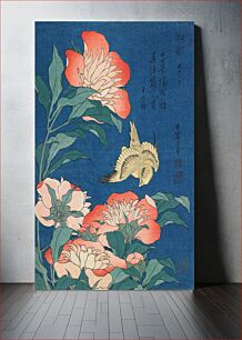 Πίνακας, Katsushika Hokusai's peonies and canary (1834) vintage woodblock print