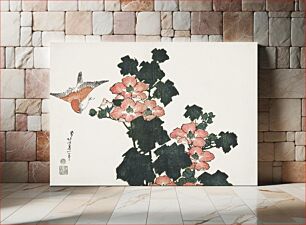 Πίνακας, Katsushika Hokusai’s red roses and bird (1760–1849) vintage Japanese woodblock print