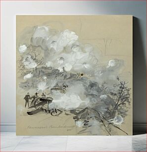 Πίνακας, "Kennesaw's Bombardment, 64" "1 drawing on light gray paper : pencil, Chinese white, and black ink wash" Digitized from original