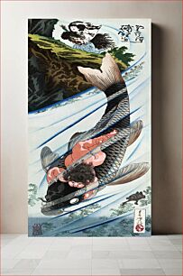 Πίνακας, Kintarō Seizes the Carp (1885) by Tsukioka Yoshitoshi