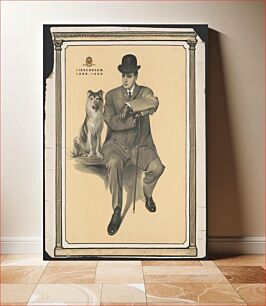 Πίνακας, Kirschbaum hand-made, [well-dressed man wearing a suit and bowler hat, sitting on a bench with a dog next to him]