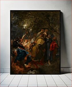 Πίνακας, Kiss of Judas: accompanied by soldiers with torches and lanterns, he kisses Christ
