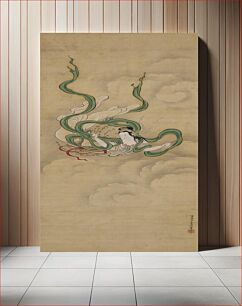 Πίνακας, Kiyohara Yukinobu, Japanese, 1643 - 1682; Flying Celestial (Apsaras); second half 17th century; Hanging scroll; Ink, color, and gold on silk; 45 7/8 × 17 5/8 in