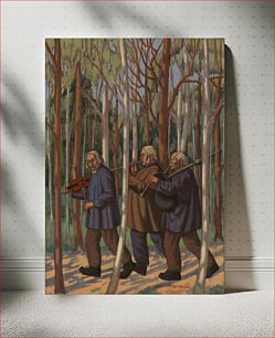 Πίνακας, Kolme soittajaa, osaluonnos kansallisteatterin helkajuhlat freskoa varten, 1928, Juho Rissanen