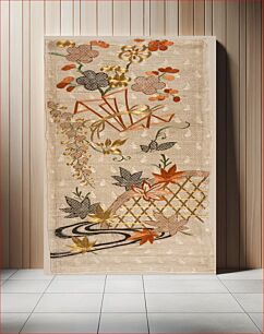 Πίνακας, Kosode (Kimono) Fragment with Plum Blossoms, Noshi, Wisteria, Maple Leaves, Bamboo, (...?), and Water
