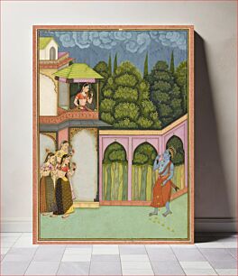 Πίνακας, Krishna approaches Radha, folio from a Rasikpriya, Nuruddin