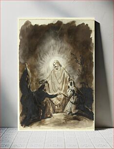 Πίνακας, Kristus siunaamassa kahta polvistunutta henkilöä, by Robert Wilhelm Ekman