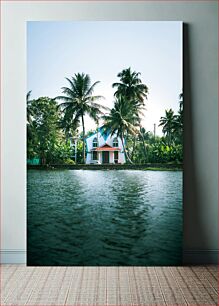 Πίνακας, Lakefront House with Palm Trees Σπίτι δίπλα στη λίμνη με φοίνικες