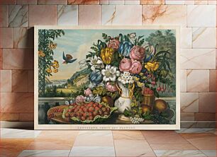 Πίνακας, Landscape – Fruit and Flowers published and printed by Currier & Ives