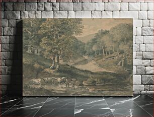 Πίνακας, Landscape Study of Cattle in a Pool with a Cottage on a Hill